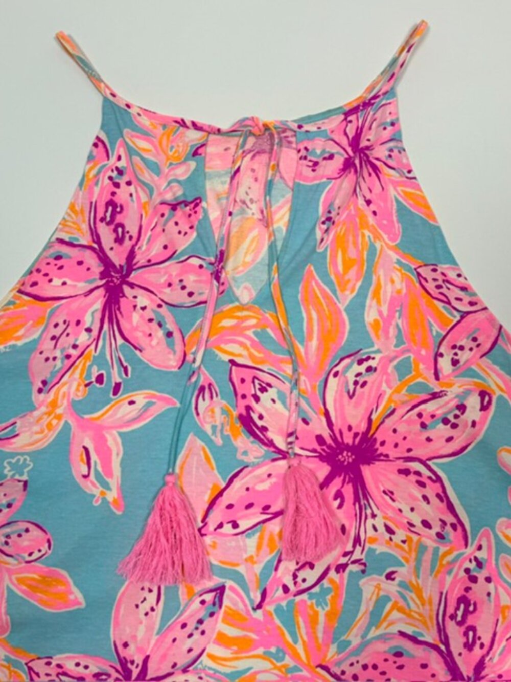 Lilly Pulitzer Margot Swing Dress Surf Blue Bonita Blooms Tassels XXL - Picture 3 of 13